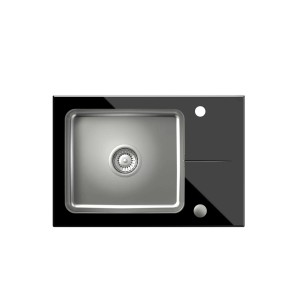 Zlewozmywak ze stali nierdzewnej z czarnym szklanym ociekaczem. Nowoczesny design do kuchni.