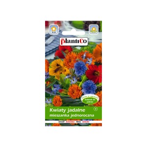 Opakowanie nasion mieszanki kwiatów jadalnych: nagietki, chabry, nasturcje w różnych kolorach.