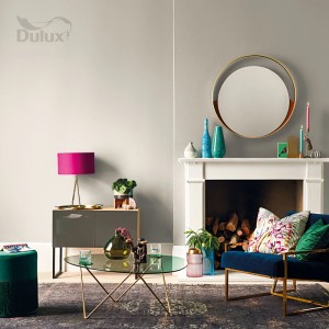 Salon w odcieniach szarości z kolorowymi akcentami i farbą do ścian t.b.t.