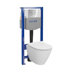 Zestaw WC t.b.t. ze spłuczką podtynkową i miską wiszącą.