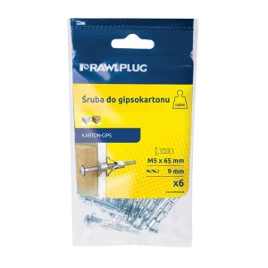 Kołki do płyt gipsowych RAWLPLUG, 6 sztuk, M5x65mm, do mocowania w karton-gips.