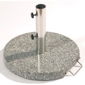 Granitowa podstawa parasola z rurą ze stali nierdzewnej.