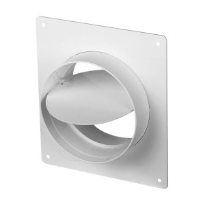Białe złącze kanałowe t.b.t. z kwadratową płytą do systemów wentylacyjnych.