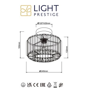 Rysunek techniczny lampy wiszącej t.b.t. z wymiarami.