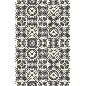 t.b.t. Wykładzina PCV z kwiatowym wzorem w kolorze czarnym i beżowym.