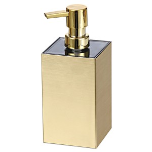 Złoty dozownik do mydła, część zestawu akcesoriów łazienkowych.