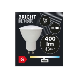Biała żarówka LED GU10, 5W, 400lm, 4000K, do jasnego oświetlenia.