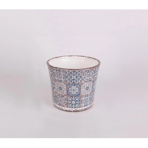 t.b.t. doniczka z niebiesko-białym wzorem płytek do użytku wewnętrznego.