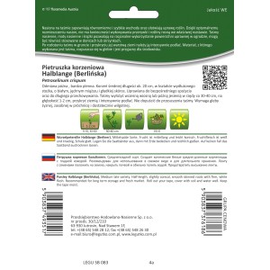 Opakowanie nasion pietruszki Halblange (Berlińska) do uprawy warzyw.