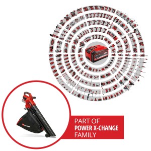 Akumulatorowa dmuchawa do liści Einhell Power X-Change Venturro 18/210 Solo z workiem na liście, część rodziny Power X-Change.