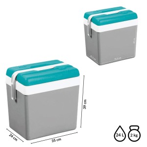 Szaro-turystyczna lodówka turystyczna, pojemność 24 litry, waga 2 kg.