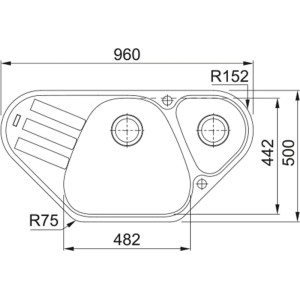 Rysunek techniczny zlewu: Wymiary i szczegóły zlewozmywaka granitowego t.b.t.