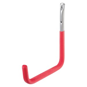 Powlekany hak ścienny z czerwoną gumową powłoką do montażu na ścianie.