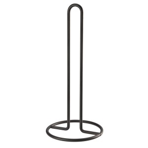 Czarny metalowy stojak na ręczniki papierowe, akcesoria kuchenne.