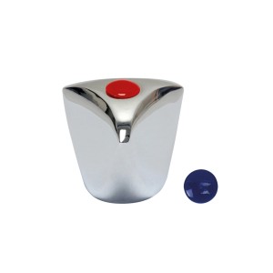 Uchwyt zamienny t.b.t., chromowany z czerwonym przyciskiem i niebieską zaślepką.