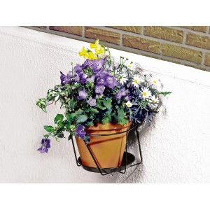 Antracytowy uchwyt ścienny na doniczkę Ø 20 cm z zasadzoną doniczką na ścianie.