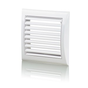 Biała kratka wentylacyjna do montażu ściennego.