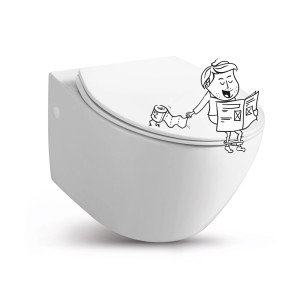 Biała miska wisząca WC z motywem kreskówkowym do humorystycznej aranżacji łazienki.