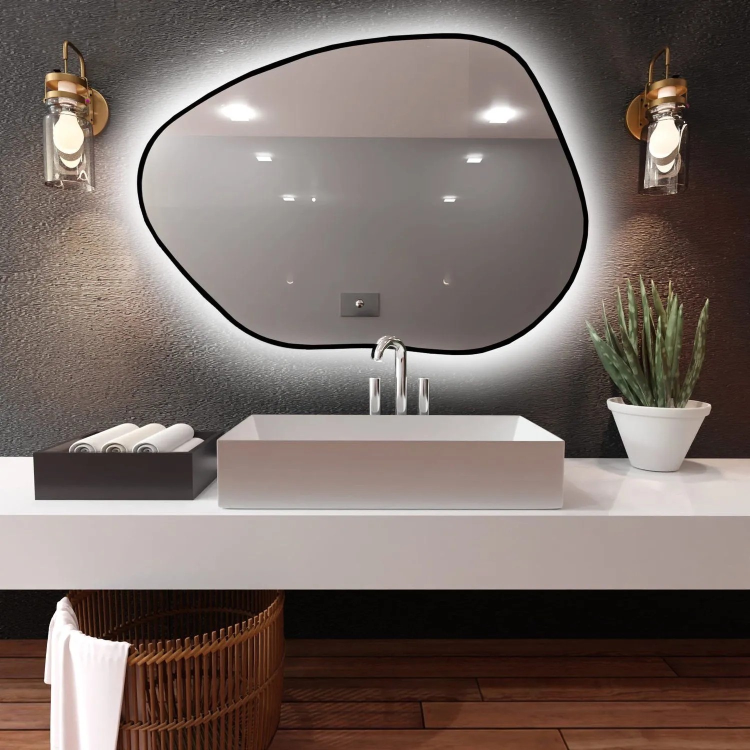 Lustro LED TBorder Srebrne Ciepłe 90x64 cm