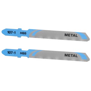 Dwa brzeszczoty do wyrzynarki do metalu, oznaczone na niebiesko, stal HSS.