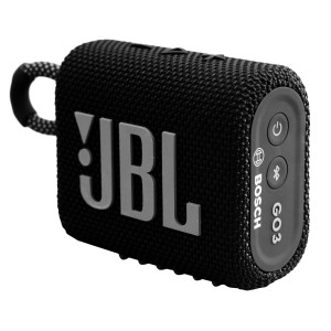 Czarny głośnik Bluetooth JBL Go 3 do dźwięku Hi-Fi.