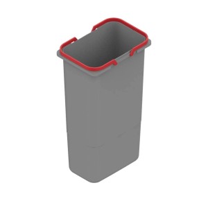 Szary kosz na śmieci t.b.t. z czerwoną krawędzią.