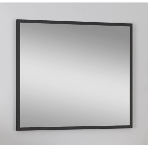 Prostokątne lustro z wąską, ciemną ramą.
