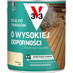 Puszka oleju do drewna t.b.t. do tarasów, bezbarwny, matowy. Ochrona przed wodą i promieniowaniem UV.