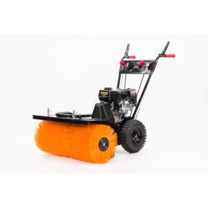 Zamiatarka t.b.t. ze szczotką pomarańczową i czarną ramą.