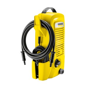 Żółta myjka ciśnieniowa Kärcher K2 Universal Edition z wężem i uchwytem.