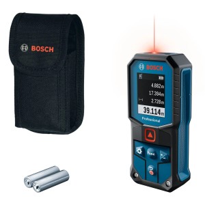 Laserowy miernik odległości Bosch Professional GLM 40 z pokrowcem i bateriami.
