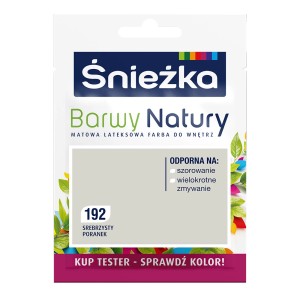 Śnieżka Barwy Natury, kolor 192 Srebrzysty Poranek, próbka farby do ścian.