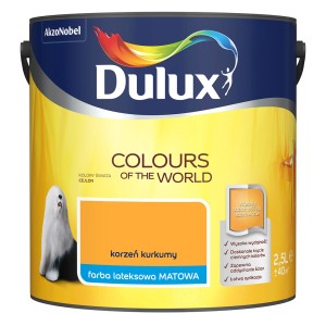 Wiadro z farbą Dulux Colours of the World, odcień Korzeń Kurkumy, matowa farba lateksowa do ścian.