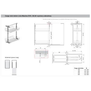Rysunek techniczny: system organizacji kuchni t.b.t. z wymiarami.