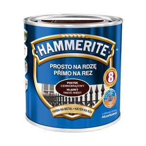 Ciemnobrązowa farba antykorozyjna Hammerite do metalu, połysk.