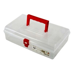 Przezroczysty organizer t.b.t. z czerwonym uchwytem i zatrzaskiem, 12 cali.