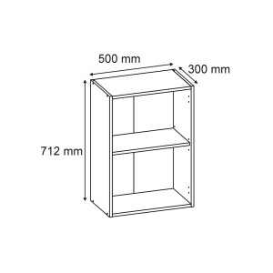 Rysunek techniczny: Szafka t.b.t. z dwiema półkami i wymiarami.