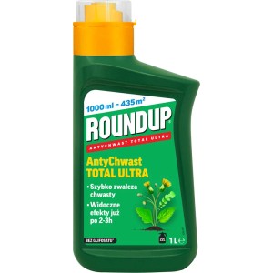 Roundup Total Ultra środek na chwasty w zielonej butelce 1L.