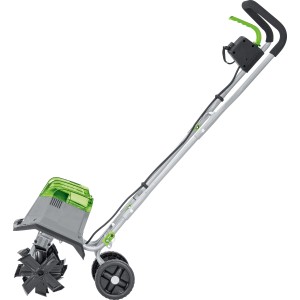 Akumulatorowy glebogryz LUX A-BH-2x20/28 z silnikiem szczotkowym DC, składanym uchwytem i kołami transportowymi.