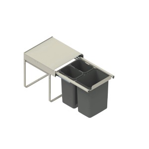 System segregacji odpadów t.b.t. do kuchni z trzema szarymi pojemnikami.