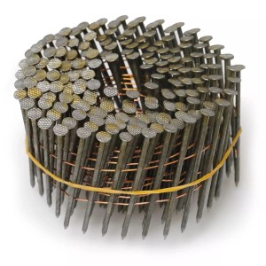 Zwoje gwoździ stalowych t.b.t., połączone drutem i gumką.