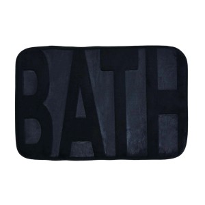 Czarna mata łazienkowa z napisem BATH, pasująca do Dywaniki i maty łazienkowe.