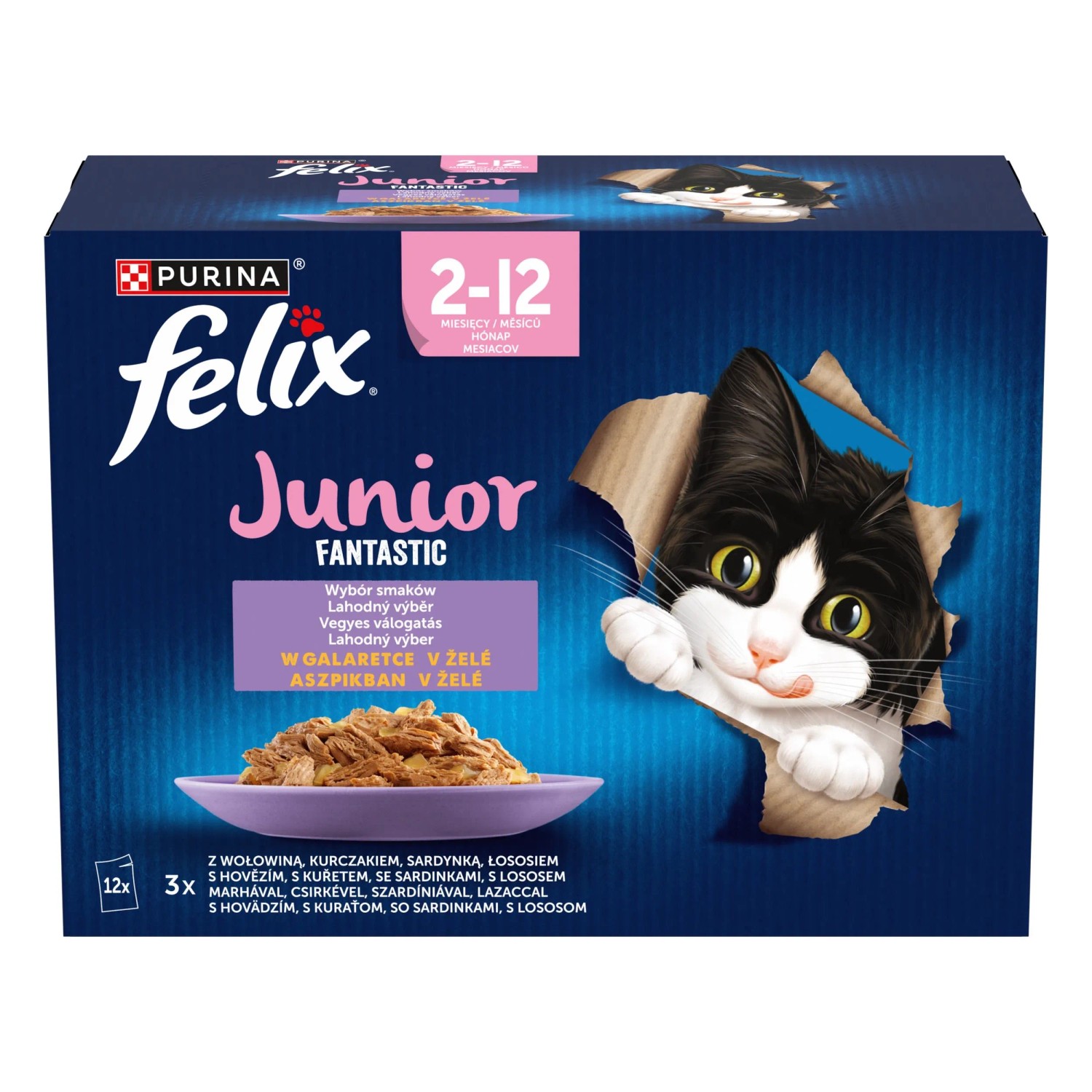 Purina Felix Fantastic Junior Mokra karma dla kotów, różne smaki 12x85 g