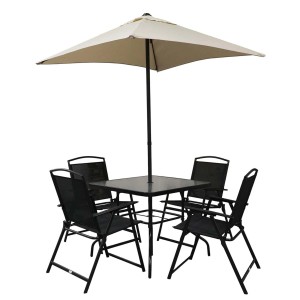 Sanico Zestaw mebli jadalnianych STEFAN z parasolem czarny/beżowy 6-częściowy