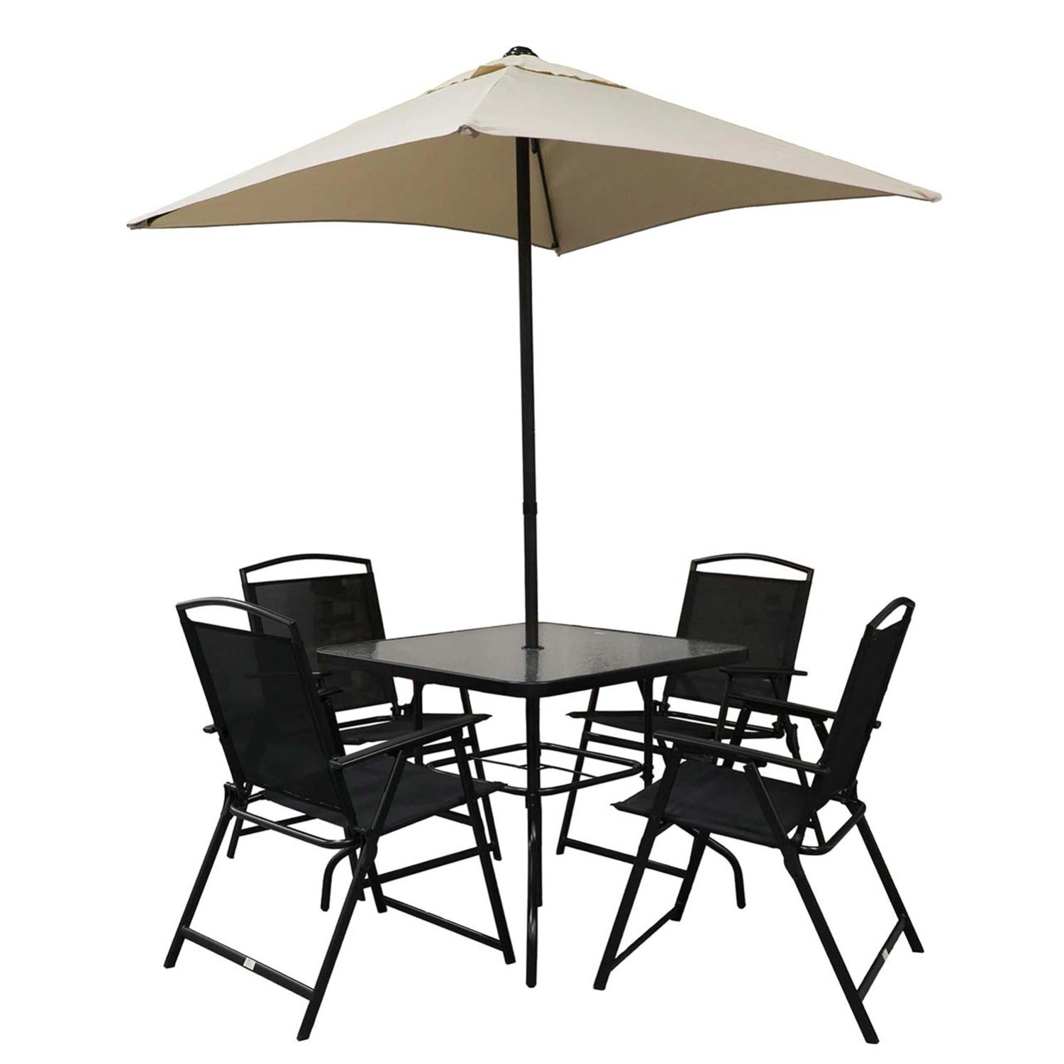 Sanico Zestaw mebli jadalnianych STEFAN z parasolem czarny/beżowy 6-częściowy