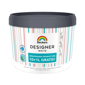 Wiadro białej farby do ścian Beckers Designer, farba do wnętrz.