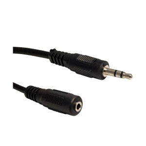 Czarny kabel audio (jack 3,5 mm) do połączeń audio i wideo.