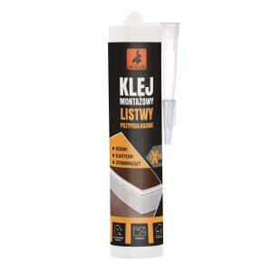 Zbliżenie kleju montażowego do listew przypodłogowych t.b.t.