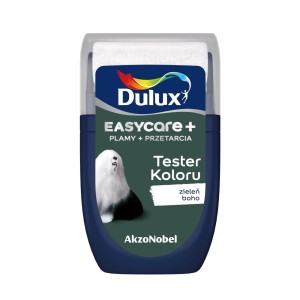 Wałek z farbą Dulux Easycare w kolorze "Zieleń Boho", idealny do testowania kolorów ścian.