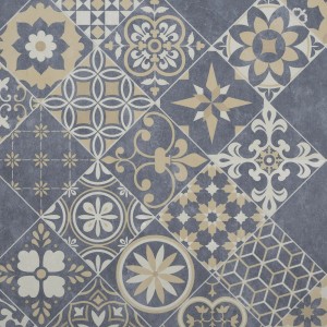 Dekoracyjna wykładzina PCV z niebiesko-beżowym wzorem.